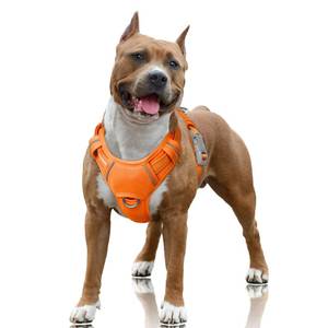 lot 51863 image: BARKBAY No Pull Dog Harness Large Reflective Dog Harness with Front Clip and Easy Control Handle for Walking Training Running with ID tag Pocket(Orange,L) - Retail $29
