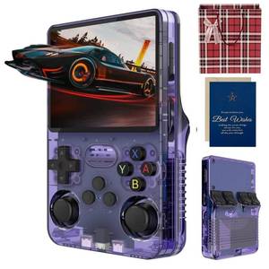 lot 51865 image: R36s Handheld Game Console, 3.5 Inch IPS Screen Retro Handheld Game Console with 128g TF 3000mah Battery, Built-in 21000 Classic Games for Adults (Translucent Purple 128G) - Retail $60