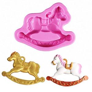 lot 51875 image: Rocking Horse Cake Fondant Mold, Wooden Horse Ride on Silicone Chocolate Candy Mold Sugar Craft DIY Baby Shower Cake Decorating Tool Soap Plaster of Paris Mold - Retail $9