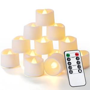 lot 51877 image: Homemory 12pcs Remote Timer LED Tea Lights Candles, 400Hours Flickering Flameless Battery Votive Tealights for Tabletop Lighting, Centerpieces Decor, Holiday - Retail $16
