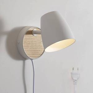 lot 51882 image: Wall Sconce Plug in,White Wall Lights for Bedroom,Modern Wood Sconces Light with 180°Rotation Metal Shade,e26 Wall Lamp with Switch for Living Room,Nightstand,Dining Room,Hallway,Corner,Stairway - Retail $41