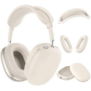 lot 51902 image: Silicone Case Cover for AirPods Max Headphones Anti-Scratch Ear Cups CoverEar Pad Case CoverHeadband Cover 3 in 1 Accessories Silicone Protector for Apple AirPods Max Starlight - Retail $12