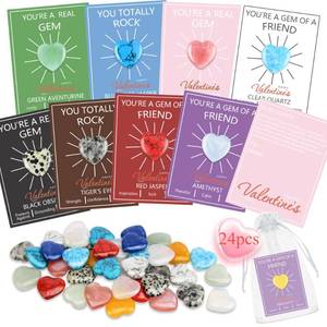 lot 51909 image: 24 Pack Valentines Day Gifts for Kids, Valentines Day Cards with Heart-Shaped Crystal Gemstones for School Classroom Exchange, Valentine Party Favors&Goody Bag Fillers for Girls and Boys FX0123