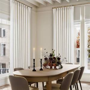 lot 59055 image: Extra Wide 60 Inch Width Pinch Pleated Curtains 96 Inch Length for Living Room Thick Linen Boho Curtain Memory Shape Light Filtering Privacy for Bedroom Large Windows Hooks Rings Cream 1 Panel 60x96 - Retail $61