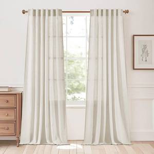 lot 59064 image: StangH Linen Blended Semi Sheer Curtains for Living Room, Cream Breathable Privacy Bedroom Drapes Light Diffusing Neutral Farmhouse Decor for Office Dining Room, W55 x L90, 2 Panels - Retail $28