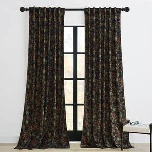 lot 59069 image: StangH Black Velvet Curtains 84 inches Long - Printed Floral Design Home Decoration Back Tab Vintage Thermal Insulated Room Darkening Drapes for Bedroom Living Room, Black, 52 x 84-inch, 2 Panels - Retail $50