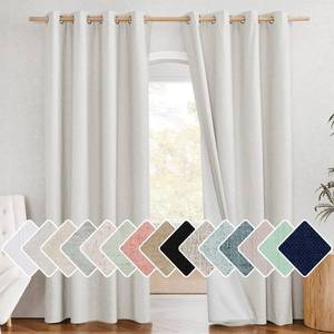 lot 59077 image: NICETOWN 100% Absolutely Blackout Linen Curtains with Thermal Insulated White Liner, Ivory, 52 Wide, 2 Pieces, Privacy Vertical Window Drapes for Office Laundry Living Room Windows 84 inch Long - Retail $35
