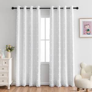 lot 59080 image: MYSKY HOME 100% White Blackout Curtains for Living Room Bedroom 84 Inches Long Total Light Blocking Drapes for Girls Room Thermal Insulated Curtains with Pom Pom Sheer Grommet Set of 2, 52W x 84L - Retail $52