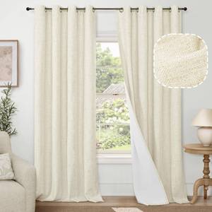 lot 59081 image: Lajode Cream 100% Blackout Curtains for Living Room 63 Inch Length 4 Panels Set, Thermal Insulated Light Blocking Faux Linen Curtains for Bedroom, Bronze Grommet Boho Window Drape Each 52 Wide - Retail $31