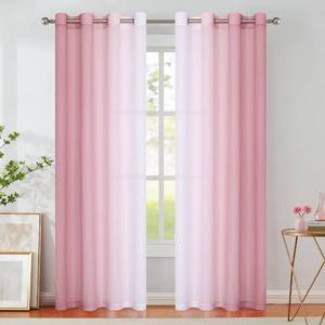 lot 59083 image: Purainbow Pink Ombre Chiffon Sheer Curtains 84 Inch Long for Living Room Bedroom Decor, Crinkle Gradient Semi Voile Grommet Top Window Curtain Drapes for Girls Room, Garden, Yard, Set of 2 Panels - Retail $32