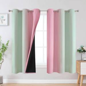 lot 59084 image: Estelar Textiler Pink and Sage Green Blackout Curtains & Drapes for Bedroom, Thermal Insulated Ombre Blackout Drapes, Room Darkening Energy Saving Curtains for Living Room, 42Wx63L, 2 Panels - Retail $36