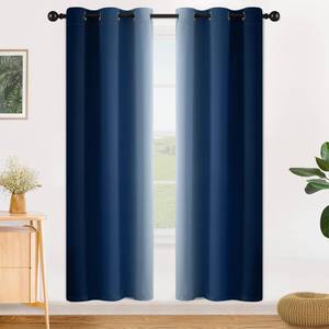 lot 59088 image: SimpleHome Ombre Room Darkening Curtains for Living Room, Light Blocking Dark Blue to Greyish White Thermal Insulated Grommet Window CurtainsDrapes for Bedroom, 2 Panels, 42x72 inches Length - Retail $35