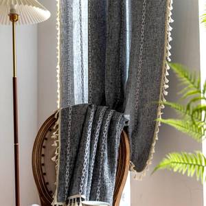 lot 59093 image: Deeprove Sheer Boho Curtains 63 inches Length for Cafe Closet Kitchen, Vintage Bohemian Embroidery Farmhouse Light Filter Privacy Country Tassel Window Treatments, W52 x L63,Dark Coal Grey 1 Panel - Retail $26