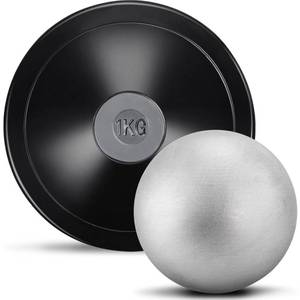 lot 63003 image: Covzoe 2 Pack Shot Put Ball and Throwing Discus Set, 1 kg Training Discus and About 12Lb Iron Shot Put Track for Outdoor Sports Practice Field Training - Retail $30