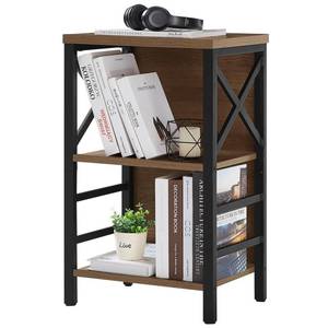 MNEETRUNG Small Bookshelf,3 Tier Industrial Bookcase with Metal Frame and Backboard,Low Rustic Brown Book Shelf,Book case for Small Spaces,Living Room,Bedroom and Home Office - Retail: $38