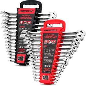 30-Piece Combination Wrench Set - Open End Wrench Set with Organizer Professional 12 Point Wrench Kit Tool for Mechanic Garages Workshops 1/4'' to 1'' & 8-22mm - Retail: $55