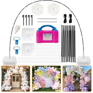 lot 63016 image: RUBFAC Balloon Arch Kit and Balloon Pump, 10Ft Wide Adjustable Balloon Arch Stand for Floor Frame with Electric Pump Bases Balloon Accessories for Birthday Party Baby Shower Festival Decorations Tested Powers On - Retail $29