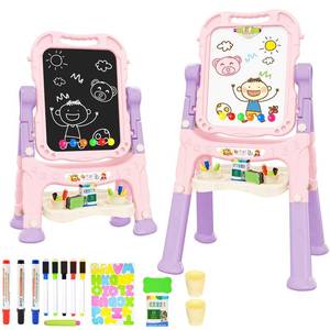 Amagoing Easel for Kids, Adjustable Standing Art Easel for Toddler, Double Side White Chalk Board with Painting Accessories, Birthday Christmas Gift for Little Girls and Boy Age 3 4 5, Pink - Retail: $40