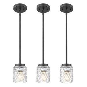 lot 63034 image: FEMILA 4 Black Pendant Light, Hammered Glass Chandelier, Dining Room Light Fixtures Over Table, 4FY86MIL-3PK BK - Retail $50