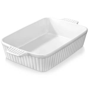 lot 63036 image: MALACASA 4.4 QT Baking Dish, 9x13 Large Casserole Dish for Oven, Ceramic Baking Pan, Rectangular Lasagna Pan Deep with Handles for Baking, Durable Microwave Oven Safe, Wedding Gift,White, Series BAKE-BAKE - Retail $25
