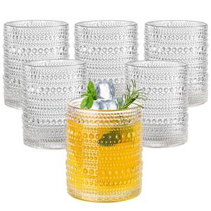 lot 63039 image: Amyoole 12oz Hobnail Drinking Glasses Set of 6,Clear Vintage Glassware Embossed Water Tumbler,Cocktail Glass Cups for Beer,Whiskey,Juice and Various Mixed Drinks - Retail $23