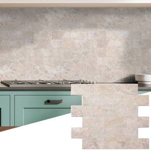 lot 63042 image: Peel and Stick Tile Backsplash 12X12 PVC Wall Tiles, Stick on Backsplash for Kitchen, Bathroom Tile, Fireplace D�cor, Laundry Table, Stair Decals in Beige Stone Rocks20 pack - Retail $65
