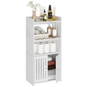 lot 63980 image: HAYOFAMY Bathroom Storage Cabinet, 4-Tier White Floor Cabinet Freestanding Organizer with Door for Living Room Kitchen Small Space - Retail $34