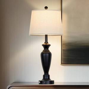 lot 63982 image: Cinyirong 30 Tall Black Table Lamp, 3-Way Dimmable Touch Control Bedside Lamp with USB AC & AC Outlet for Bedroom, Living Room (1 Pack) - Retail $70