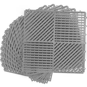 lot 63986 image: MYFAMIREA Modular Interlocking Cushion 12 Pack 11.8 x 11.8 Rubber Floor Tiles Non-Slip Splicing Drainage Mats for Deck, Pool, Shower, Patio, Balcony, Bathroom, Kitchen, Yard (Diagonal, Gray) - Retail $26