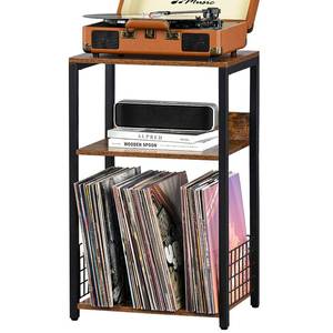 lot 63988 image: LELELINKY 3 Tier End Table,Record Player Stand with Storage Up to 100 Albums,Turntable Stand for Vinyl,Brown Records Shelf for Living Room Bedroom - Retail $32