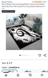 lot 63990 image: Black and White Musical Note Area Rug - Retail $45