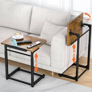 lot 63999 image: Tv Tray Table Set of 2, 8-Level Adjustable Height Couch Side Table 90° Tilt Angle Adjustments C-Shaped End Table, with Phone & Tablet Slot Sofa Computer Desk for Couch, Sofa, Bed, Chair, Living Room - Retail $66