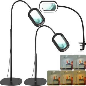 lot 25921 image: Drdefi 10X Rectangular Real Glass Magnifying Glass with Light and Stand, 24 Flexible Gooseneck Floor Lamp, 5 Color Modes Stepless Dimmable, 3-in-1 LED Lighted Magnifier Light Hands Free for Reading - Retail $70