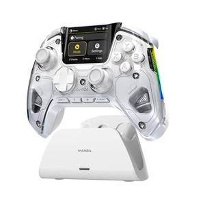 lot 25922 image: ManbaOne Interactive Screen Wireless Gaming Controller for PCSwitchSwitch 2iOSAndroid,Hall Effect Stick & Trigger,RGB Lighting,Remappable Buttons,1800mAh with Charging Dock (White) - Retail $70