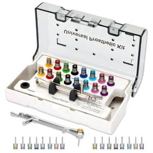 lot 25929 image: Dental Implant Torque Wrench Set Universal Prosthetic Kit Dental Implant Kit with Torque Adjustable Ratchet Screwdrivers 16pcs, Fully Autoclavable,10-70Ncm, SecureDisassemble Implant Restorations - Retail $50