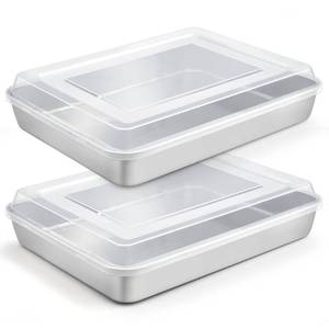 lot 25941 image: TeamFar Lasagna Pan, 12.3 x 9.75 x 2 Stainless Steel Rectangular Cake Brownie Baking Pan with Lid, Non-Toxic & Heavy Duty, Brush Surface & Deep Side, Dishwasher Safe-2 Pans2 Lids - Retail $26