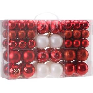lot 25944 image: Sea Team 86-Pack Shatterproof Red Christmas Ball Ornaments Set, Assorted Multi-Sized Hanging Baubles, Xmas Tree Decorations, Seasonal D�cor for Holiday Wreath Garland, Hooks Included - Retail $26