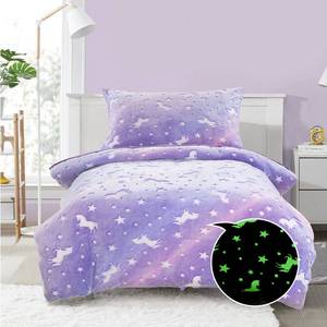 lot 25946 image: HOMBYS Purple Velvet Bedding Set 4 Piece with Sheets, Glow in The Dark Comforter for Kids Bed, Ultra Soft Down Alternative Comforter for Teenage Girls, Bed in a Bag