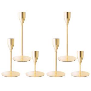 lot 25955 image: ECHFSM French Gold Taper Candle Holders for Wedding Table Centerpiece,Tall Taper Candlestick Holders Bulk Set of 6,Metal Candle Stick Holders for Dinning or Mantel Centerpiece,Party Home Decor - Retail $20