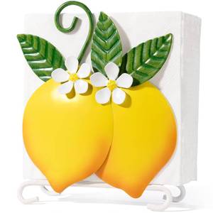 lot 25958 image: Shinlar Lemon Napkin Holder for Table - Tissue Holder for Spring Home Decor, Vintage Home Yellow Kitchen Counter Decor and Accessories, Lemon Housewarming Gifts for Women, 3D Handmade Pattern, Metal - Retail $18
