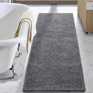 lot 25960 image: LOCHAS Luxury Bathroom Rug Shaggy Bath Mat 24 x 60 Inch, Washable Non Slip Bath Rugs for Bathroom Shower, Soft Plush Chenille Absorbent Carpets Mats, Gray - Retail $23