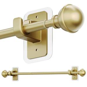 lot 25962 image: ENJOYBASICS No Drill Curtain Rods for Window 28 to 47 Inches, 58 Inch Diameter Renter Friendly Drapery Rod with Adhesive Brackets without Drilling, Adjustable from 27 to 52 Inches, Gold - Retail $15