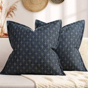 lot 25986 image: ZWJD Pillow Covers 18x18 Set of 2 Soft Polyester Textured Pillow Covers with Stylish Flange Edge Cozy Farmhouse Throw Pillows for Couch Bed Sofa Living Room - Retail $19