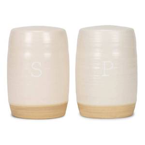 lot 25993 image: Nat & Jules Raw Bottom White 3 x 2 Ceramic Salt and Pepper Shaker 2 Piece Set - Retail $17