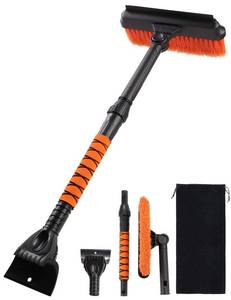 lot 25997 image: Dlielro 31.5 Ice Scrapers for Car Windshield and Extendable Snow Brush for Car with Foam Grip,360° Pivoting Brush Head for Car Truck SUV Home Winter Snow Removal - Retail $20