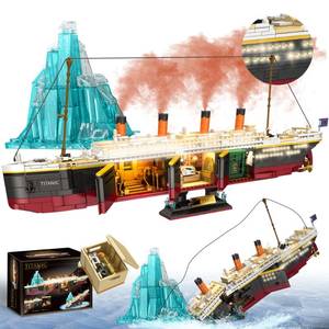 lot 26001 image: LeBrickCrt Titanic Building Blocks Set, 2288 Pieces Big Ship Block Model Set with Light Strip, Glacier, Ideal Gift for Adults - Retail $47