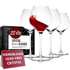 lot 26034 image: Gusto Nostro Crystal Wine Glasses Set of 4, 22 Oz Long Stem Modern Wine Glasses for White and Red Wine, Dishwasher Safe, Fancy, Elegant, Large and Tall Wine Glass for Wedding Christmas Anniversary - Retail $45