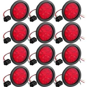 lot 26036 image: Treela 4 Inch Round LED Trailer Tail Lights, 10 LED Trailer Marker Lights Waterproof 12v Turn Brake Stop Light Sealed Flush Mount for Truck RV Boat(Red,12) - Retail $57