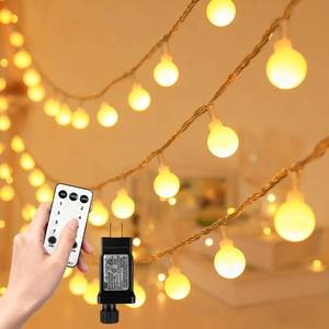 lot 26042 image: RaThun 49.2ft Globe String Lights with 16ft Extended Lead & Stable Remote - 100 LED Warm White, 8 Distinct Modes, IP44 Waterproof, UL Certified, Linkable for Indoor Outdoor Wedding Party Decor - Retail $16