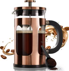 lot 26048 image: BAYKA French Press Coffee Tea Maker Small, Heat Resistant Thickened Borosilicate Glass Stainless Steel Single Serve Brewer, Cold Brew Cafetera Teapot, 21 Ounce 0.6 Liter,Copper - Retail $26